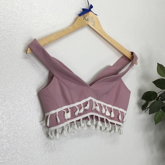 Sabo Skirt Fringe Pink Crop Top and Skirt Set - Picture 3 of 9